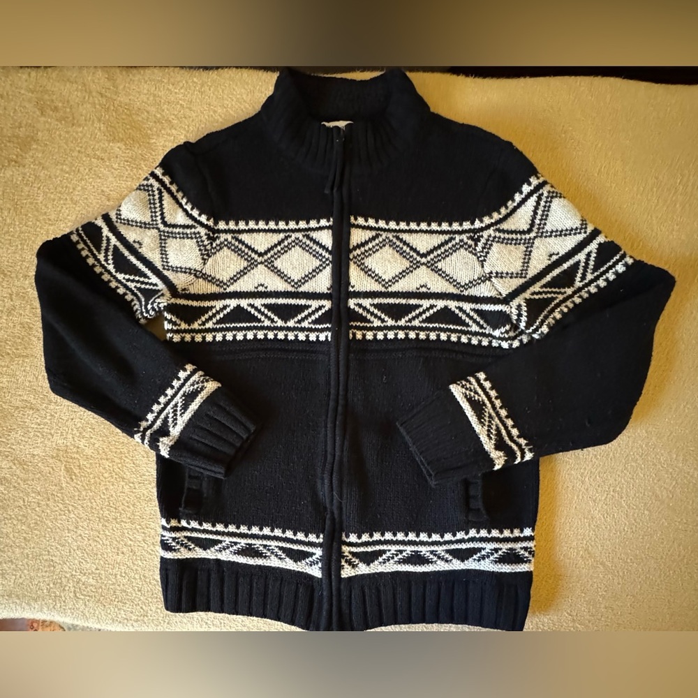 Old Navy Women's Black and White Patterned Zip Cardigan